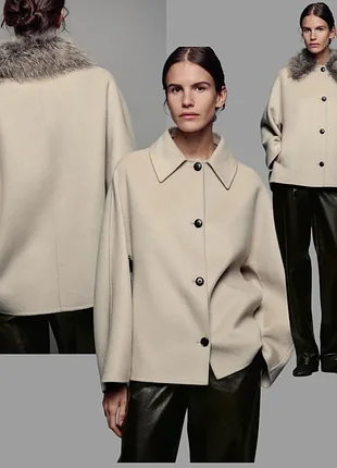Бежеве шерстяне  коротке пальто zw collection
