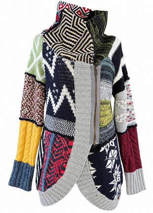 Desigual женский асимметричный свитер m/l с вышивкой, принтом, patchwork и этническими мотивами navajo, в стиле boho western