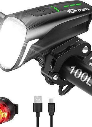 Комплект велосипедних ліхтарів toptrek, передній 100 lux, usb-c, ipx5