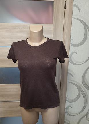 Базова коричнева футболка h&m basics зі 100% льону (linen)