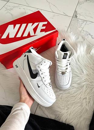 ❄️ кросівки nike air force 1 high sport white black хутро