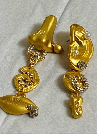 Серьги золотые schiaparelli gold, люкс-сюрреализм, подвески, подарок девушке женщине