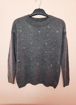 Теплый женский свитер george темно-серого цвета с камушками, eur 36-38
