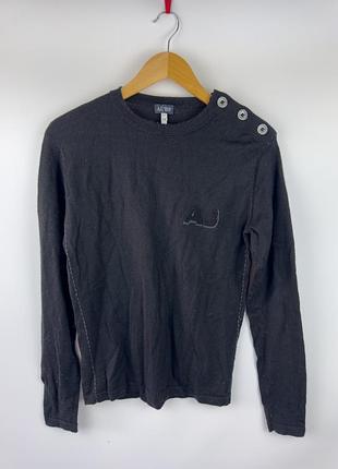 Чоловічий светр armani jeans чорний вовняний з ґудзиками на плечі