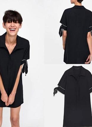 Чёрное платье -рубашка (свободного кроя или силуэт"шифт")от бренда zara.