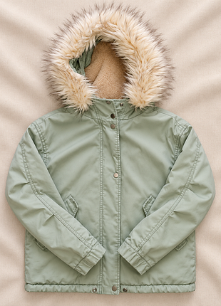 Стильная женская парка mavi мятного цвета с мехом oversize идеальное состояние