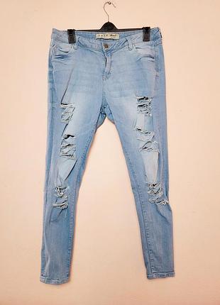 Светло-голубые рваные джинсы скинни denim co. - размер eur 44 / xl
