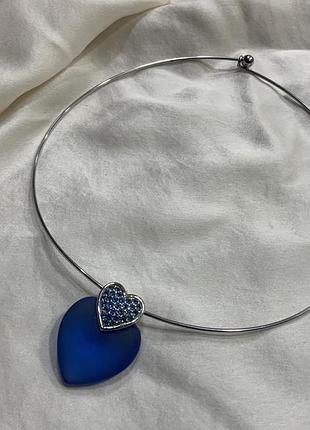 💙✨ swarovski оригинал винное колье чокер сердце матовый синий хрусталь кристаллы swan logo designer luxe 1990-ти гг. ✨💙