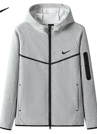 Кофта nike tech fleece сіра з капюшоном на змійці