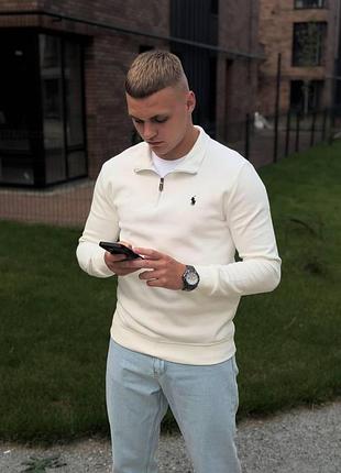 Кофта світшот polo ralph lauren (поло ральф лорен) на блискавці 1/3, напівзамок, біла, чоловіча