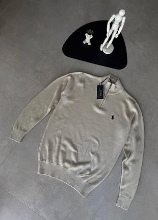 Кофта мужская polo ralph lauren (поло ральф лорен), свитер на полузамке 1/3, белая xxl