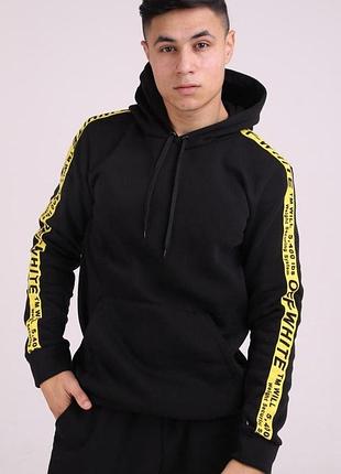 Худи off-white утепленное черное xs-5xl осень-зима