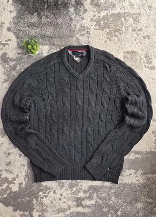Светр чоловічий tommy hilfiger сірий v-подібний виріз розмір l-xl