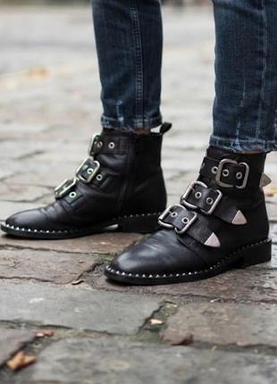 Стильные кожаные ботинки / ботильоны topshop р. 41 с пряжками в рок-стиле 16,10