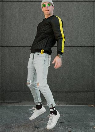 Модный мужской бомбер off-white черный демисезонный s/xl