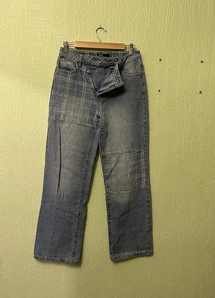 Джинси zara прямого крою з вставками у клітинку