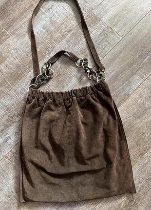Коричнева замшева сумка-мішок (hobo / bucket bag, шопер