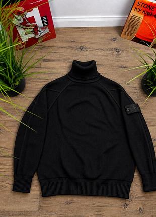 Вязаный черный гольф stone island для демисезона, размеры s, m, l