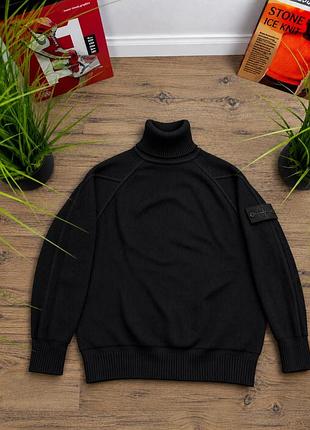 Черный вязаный гольф stone island, демисезонные размеры s, m, l