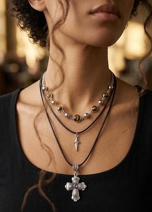 Трио-колье «amulet» в серебряном цвете набор