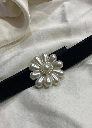 🖤✨ оксамитовий чокер з перловим квітковим кулоном вінтаж ретро choker pearl flower ✨🖤