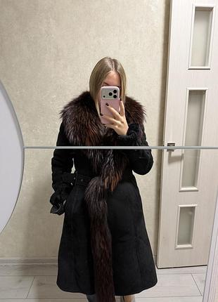 Жіноча дублянка з натуральним хутром єнота, чорна, розмір xs