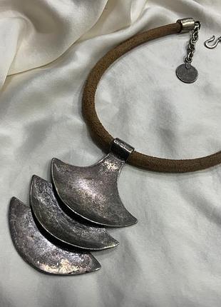 🤎✨ вражаюче вінтажне кольє чокер з масивним етно-підвісом шкіра сріблястий метал boho tribal ethnic ✨🤎