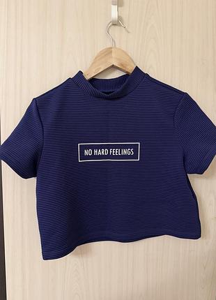 Синий кроп-топ h&amp;m divided с надписью no hard feelings, s