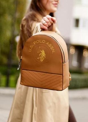 Рюкзак жіночий u.s. polo assn. embossed logo backpack коричневий екошкіра