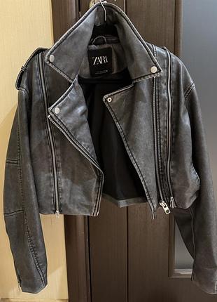 Куртка жіноча zara косуха коротка графітова екошкіра