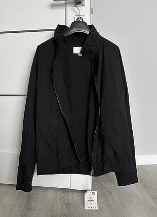 Мужская куртка-бомбер zara relaxed fit линейка zara originals, водоотталкивающая черная куртка зара ориджиналс