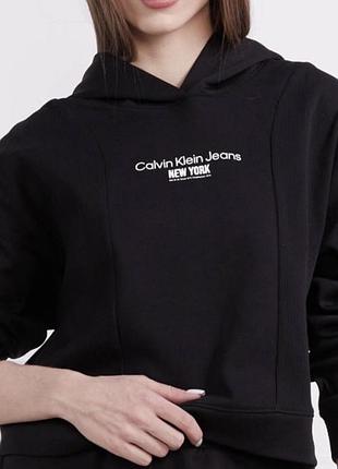Худі жіноче calvin klein jeans чорне з капюшоном та написом