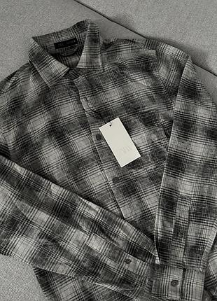 Мужская фланелевая рубашка zara оригинал, новая серая рубашка в клетку зара