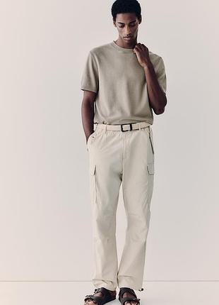 Мужские бежевые брюки-карго regular fit ripstop h&amp;m, брюки на манжете с карманами hm, новые оригинальные хлопковые плащевые брюки