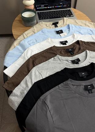 Комплект мужских футболок h&amp;m regular fit, базовые хлопковые футболки hm размер м/л