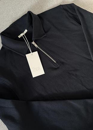 Мужская 1/3 зп кофта из интерлока zara, свитшот поло с воротником зара, джемпер лонгслив реглан пуловер из хлопка зара оригинал, кофта на застежке, м/