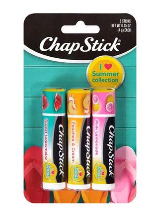 Бальзам проти тріщин на губах chapstick summer сша, гігієнічна помада проти тріщин, набір 3 шт.