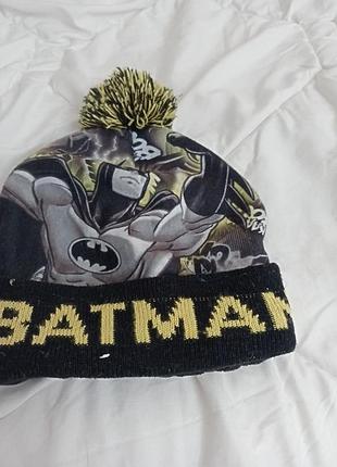 Шапка для хлопчика batman з помпоном чорно-жовта