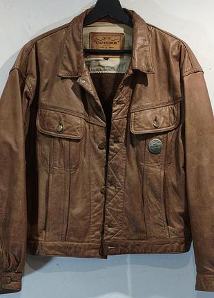 Винтажная кожаная байкерская куртка chevignon trucker jacket vintage 90's винтажная кожанка