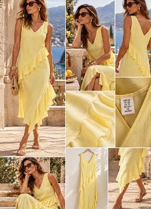 Стильна сукня міді h&m рюша волан масло жовтий