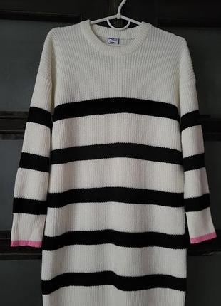 Свитер-туника платье в полоску акрил