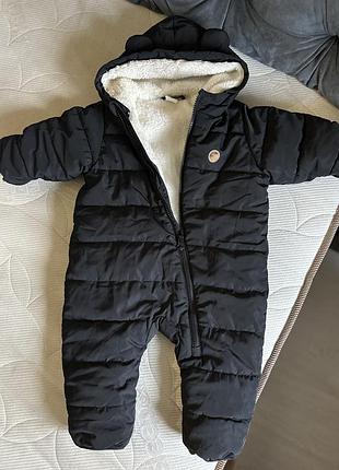Зимовий дитячий комбінезон h&m чорний стьобаний з капюшоном
