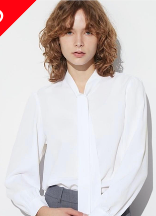 Жіноча біла блуза uniqlo з бантом