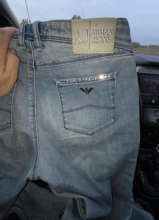 Джинси жіночі armani jeans світло-блакитні зі стразами