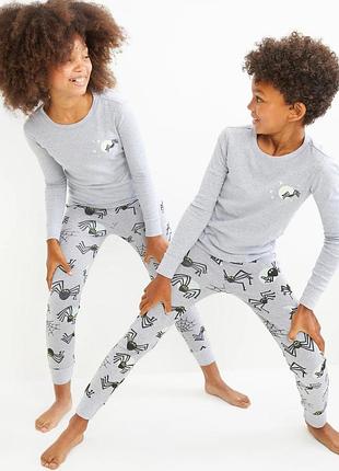 Детская пижама old navy хелловин (пауки, паутина) / серый хлопковый комплект
