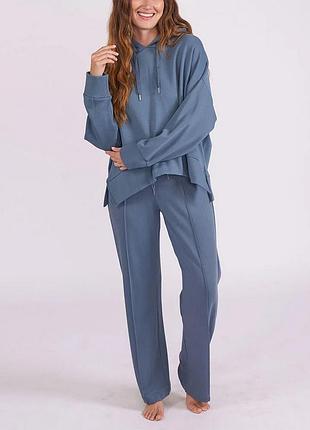 Спортивний костюм cyberjammies lounge 5795-5796 з капюшоном та штанами із бавовни димчаcто блакитний