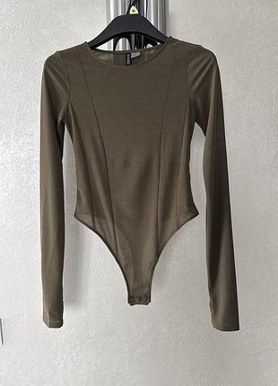 Жіноче боді h&m divided оливкове з довгим рукавом