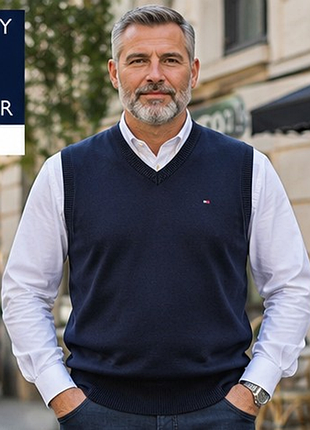 Чоловіча жилетка tommy hilfiger golf оригінал, 100% бавовна, темно-синя, розмір s (46)