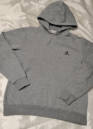 Серый теплый худи с капюшоном converse оверсайз