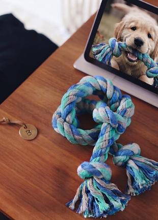 Канат-игрушка с бахромой для собак (dental rope toy) - хлопковый канат для ухода за зубами и активных игр